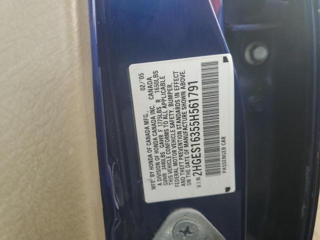 2HGES16355H561791 - 2005 HONDA CIVIC DX VP BLUE photo 12