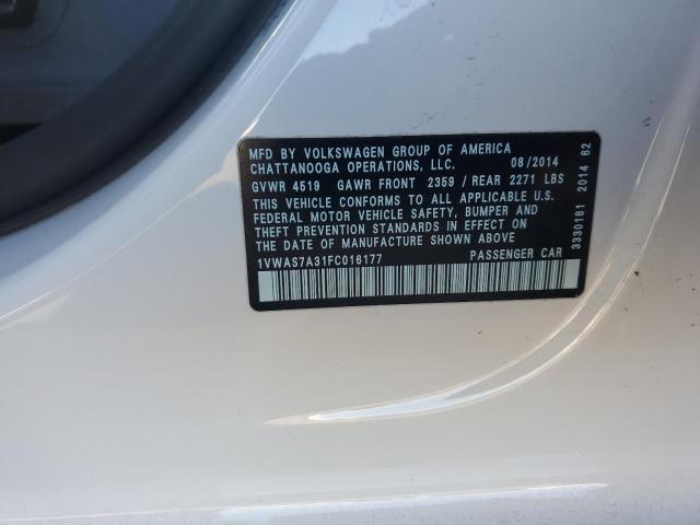 1VWAS7A31FC016177 - 2015 VOLKSWAGEN PASSAT S أبيض صورة 12