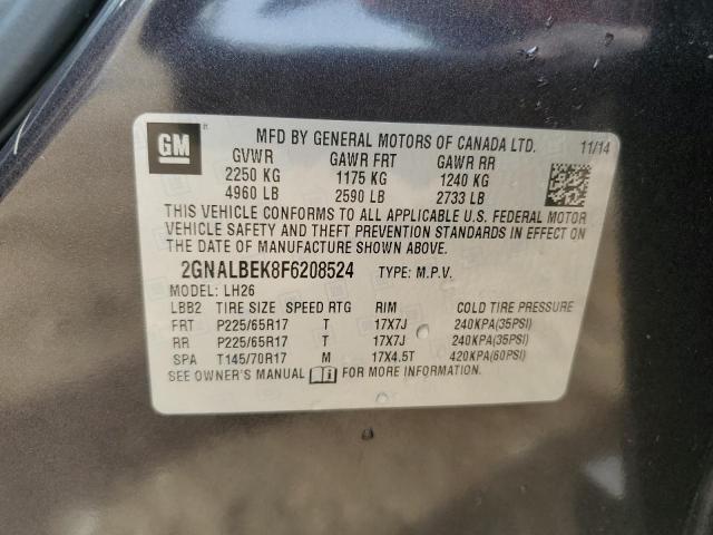 2GNALBEK8F6208524 - 2015 CHEVROLET EQUINOX LT 灰色 照片 13