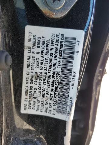 19XFB2F89DE283394 - 2013 HONDA CIVIC EX შავი ფოტო 12