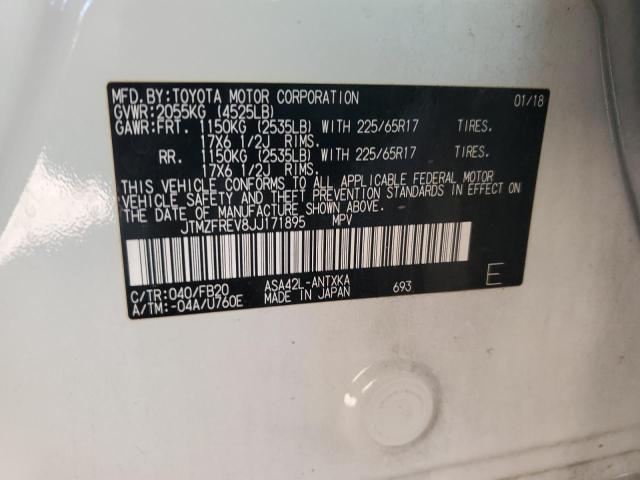 JTMZFREV8JJ171895 - 2018 TOYOTA RAV4 LE Белый фото 12