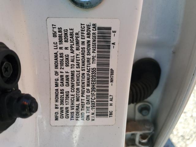19XFC1F39HE020355 - 2017 HONDA CIVIC EX თეთრი ფოტო 12