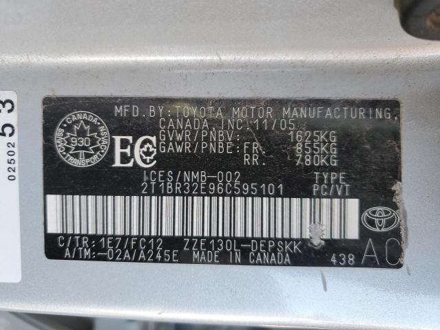 2T1BR32E96C595101 - 2006 TOYOTA COROLLA CE 银色 照片 12