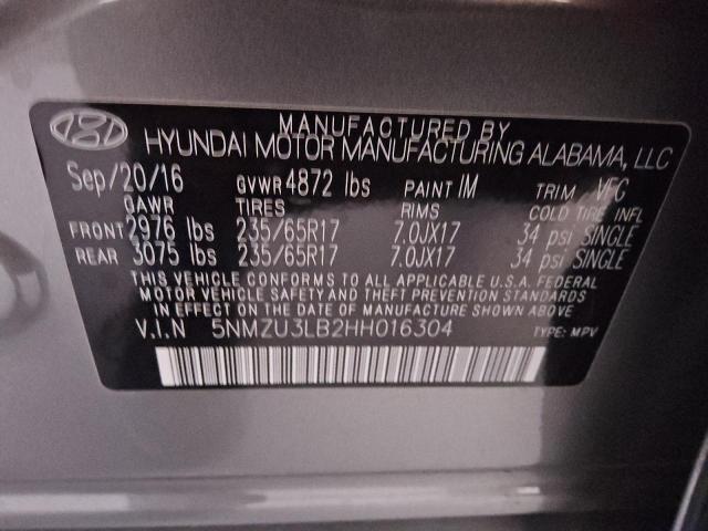 5NMZU3LB2HH016304 - 2017 HYUNDAI SANTA FE S GRAY photo 13