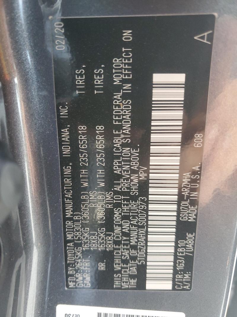 5TDGZRAHXLS007973 - 2020 TOYOTA HIGHLANDER XLE Graphite photo 13