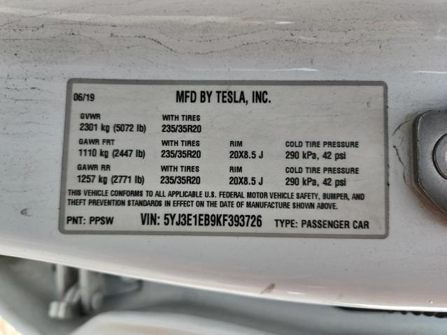5YJ3E1EB9KF393726 - 2019 TESLA MODEL 3 Blanco foto 13