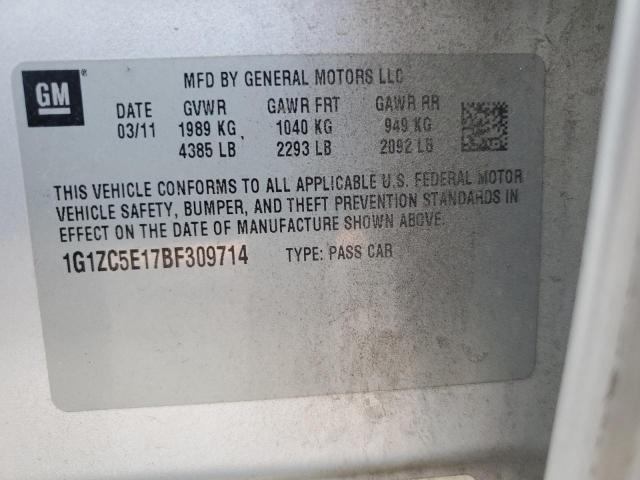 1G1ZC5E17BF309714 - 2011 CHEVROLET MALIBU 1LT SILVER photo 13