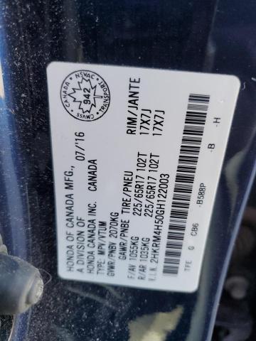 2HKRM4H50GH122003 - 2016 HONDA CR-V EX BLUE photo 12