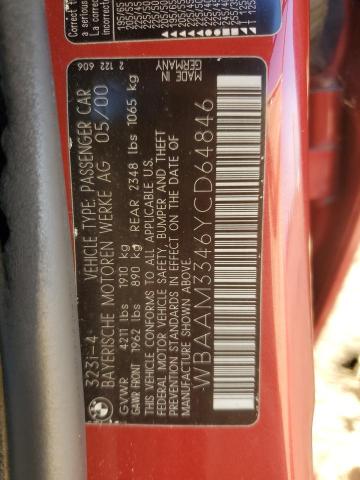 WBAAM3346YCD64846 - 2000 BMW 323I I RED photo 12