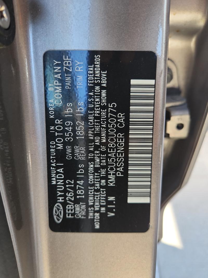 KMHCU5AE8CU050775 - 2012 HYUNDAI ACCENT GLS GRAY photo 12