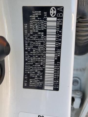 5YFBURHE0FP232503 - 2015 TOYOTA COROLLA L WHITE photo 12