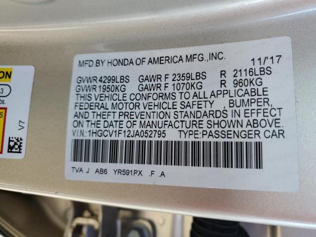 1HGCV1F12JA052795 - 2018 HONDA ACCORD LX 金色 照片 12