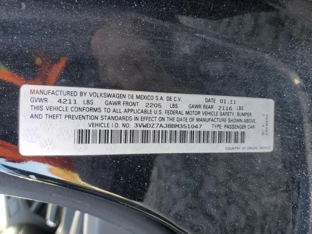 3VWDZ7AJ8BM351047 - 2011 VOLKSWAGEN JETTA SE BLACK photo 12
