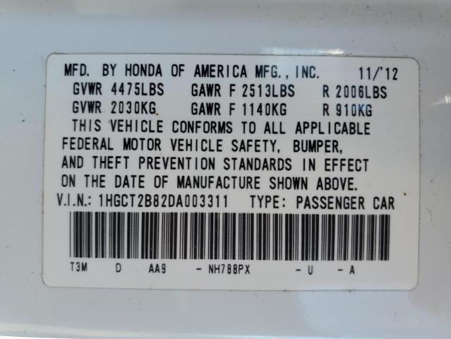 1HGCT2B82DA003311 - 2013 HOND ACCORD EXL 白色 照片 12