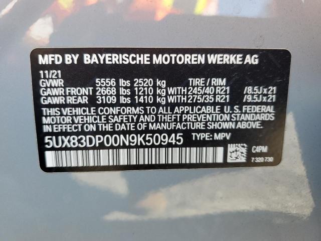 5UX83DP00N9K50945 - 2022 BMW X3 M40I SILVER photo 13