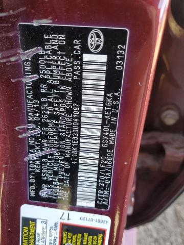 4T1BK1EB3DU041087 - 2013 TOYOTA AVALON BASE Kırmızı fotoğraf 12