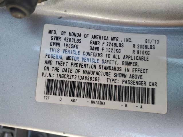 1HGCR2F31DA096366 - 2013 HONDA ACCORD LX SILVER photo 12