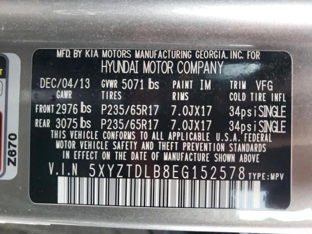 5XYZTDLB8EG152578 - 2014 HYUNDAI SANTA FE S GRAY photo 13