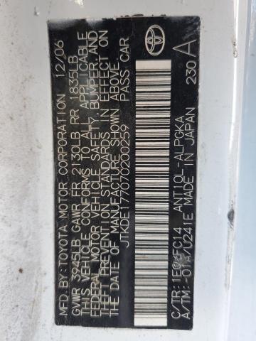 JTKDE177070200259 - 2007 TOYOTA SCION TC 白色 照片 12