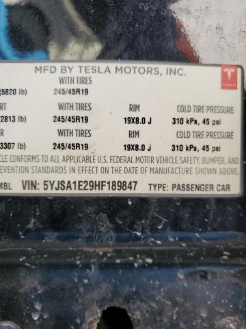5YJSA1E29HF189847 - 2017 TESLA MODEL S BLACK photo 12