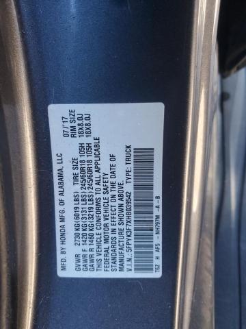 5FPYK3F7XHB039542 - 2017 HONDA RIDGELINE RTL GRAY photo 12