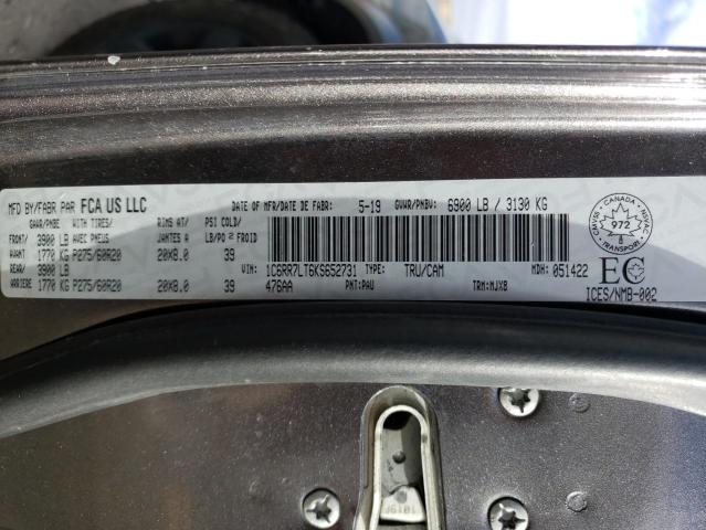 1C6RR7LT6KS652731 - 2019 RAM 1500 CLASS SLT ნაცრისფერი ფოტო 12