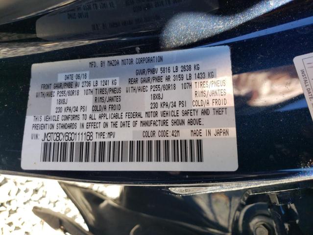 JM3TCBCY6G0111168 - 2016 MAZDA CX-9 TOURING Կապույտ լուսանկար 13