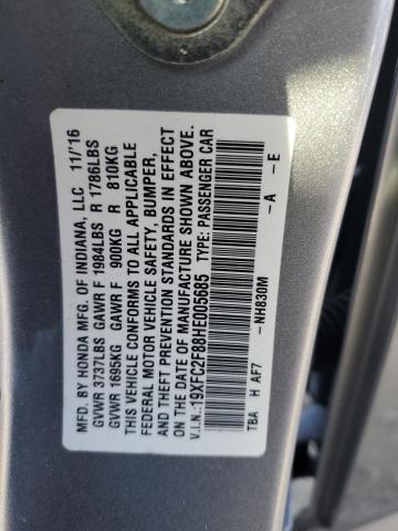 19XFC2F88HE005685 - 2017 HONDA CIVIC EX SILVER photo 12