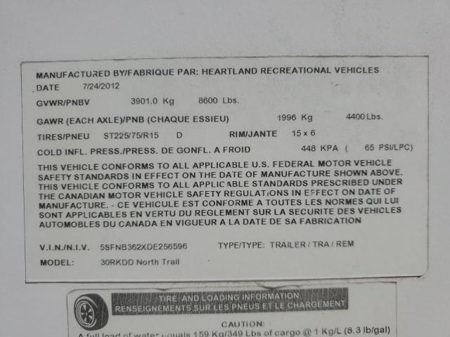 5SFNB362XDE256596 - 2013 HEARTLAND NORTH TRAI 双色 照片 10