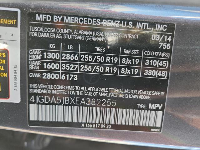 4JGDA5JBXEA382255 - 2014 MERCEDES-BENZ ML 350 GRAY photo 13