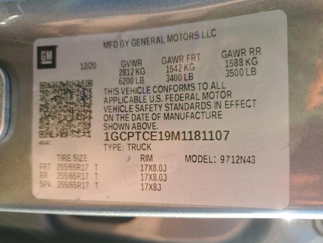 1GCPTCE19M1181107 - 2021 CHEVROLET COLORADO LT SILVER photo 12