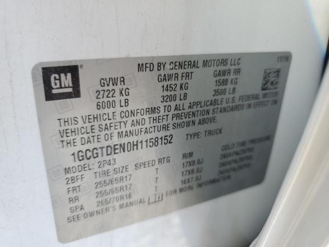 1GCGTDEN0H1158152 - 2017 CHEVROLET COLORADO Z71 WHITE photo 12