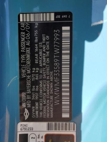 WMWMF33589TW77993 - 2009 MINI COOPER 蓝色 照片 12
