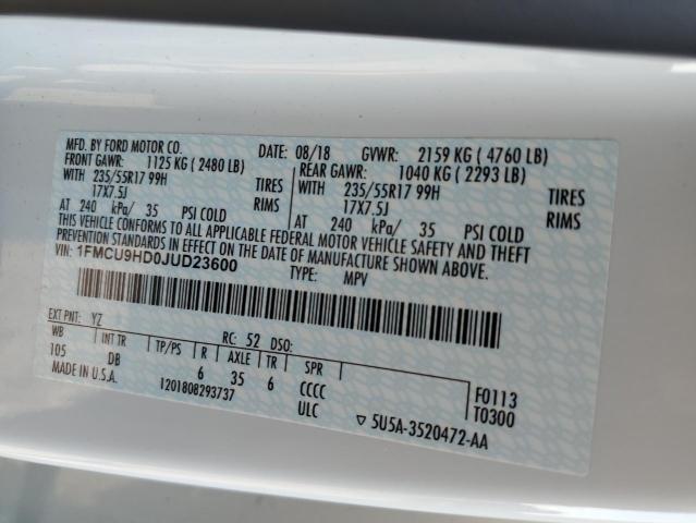 1FMCU9HD0JUD23600 - 2018 FORD ESCAPE SEL Blanco foto 13