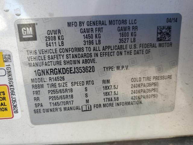 1GNKRGKD6EJ353620 - 2014 CHEVROLET TRAVERSE LT WHITE photo 14