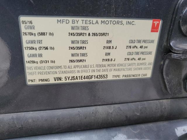 5YJSA1E44GF143553 - 2016 TESLA MODEL S 灰色 照片 13