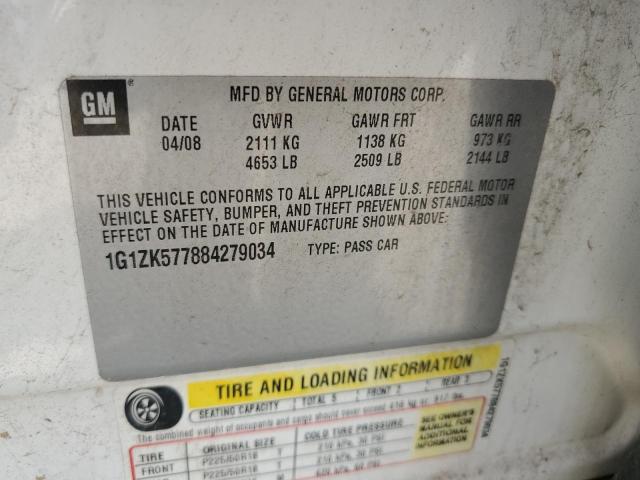 1G1ZK577884279034 - 2008 CHEVROLET MALIBU LTZ 白色 照片 12