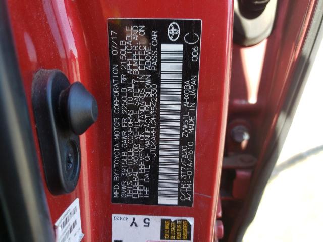 JTDKARFU2H3542330 - 2017 TOYOTA PRIUS RED photo 12
