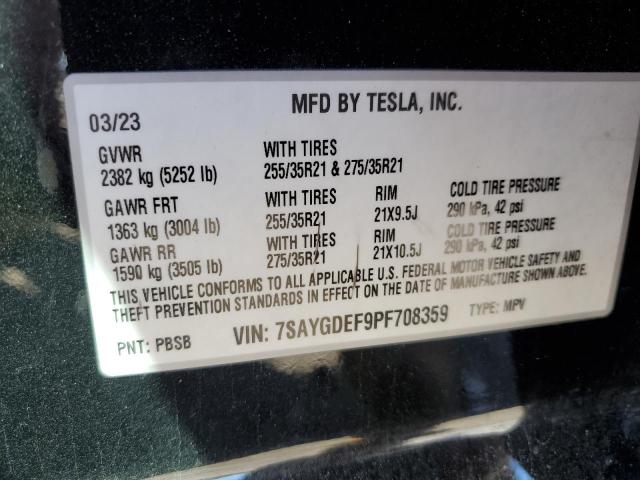 7SAYGDEF9PF708359 - 2023 TESLA MODEL Y Siyah fotoğraf 12