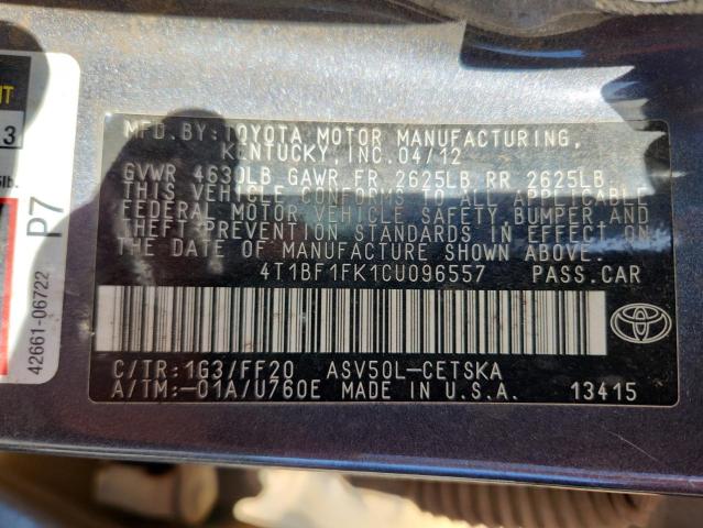 4T1BF1FK1CU096557 - 2012 TOYOTA CAMRY BASE Boz foto 12