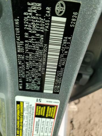 4T1B11HK6KU679524 - 2019 TOYOTA CAMRY L ვერცხლისფერი ფოტო 12