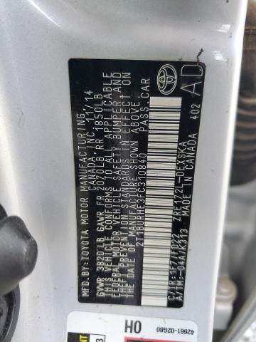 2T1BURHE3FC310840 - 2015 TOYOTA COROLLA L SILVER photo 12