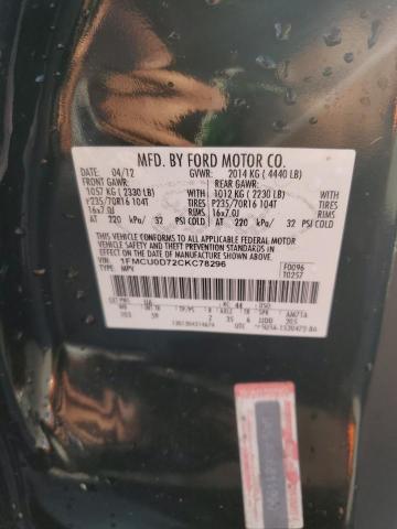 1FMCU0D72CKC78296 - 2012 FORD ESCAPE XLT BLACK photo 13