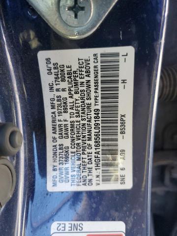 1HGFA16856L091849 - 2006 HONDA CIVIC EX Mavi foto 12