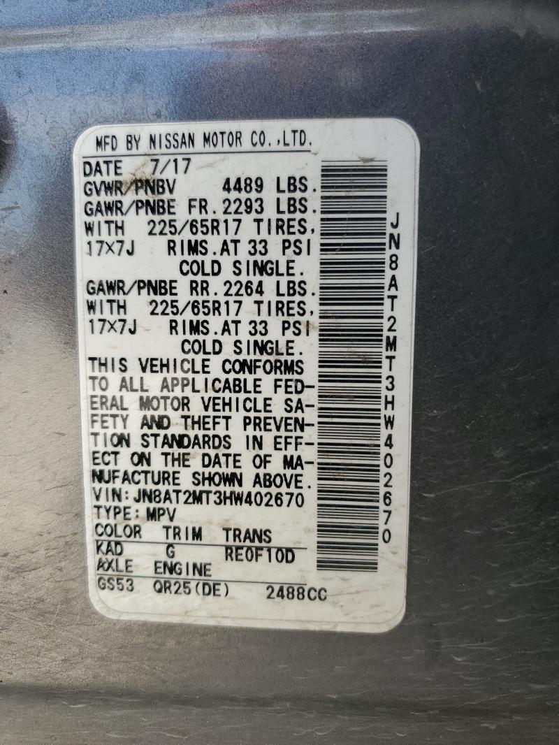 JN8AT2MT3HW402670 - 2017 NISSAN ROGUE S ნაცრისფერი ფოტო 14