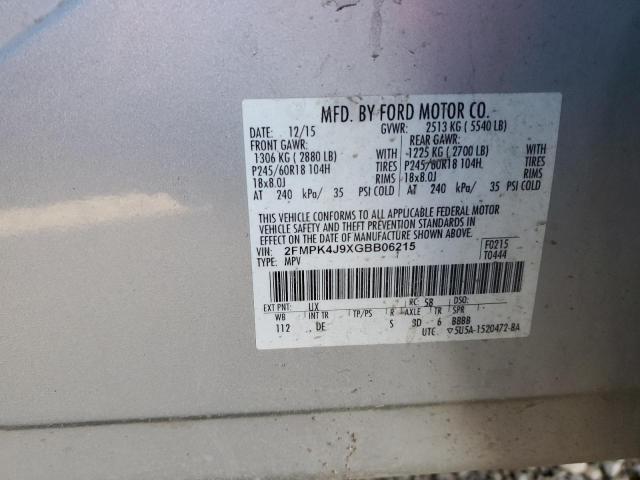 2FMPK4J9XGBB06215 - 2016 FORD EDGE SEL SILVER photo 14