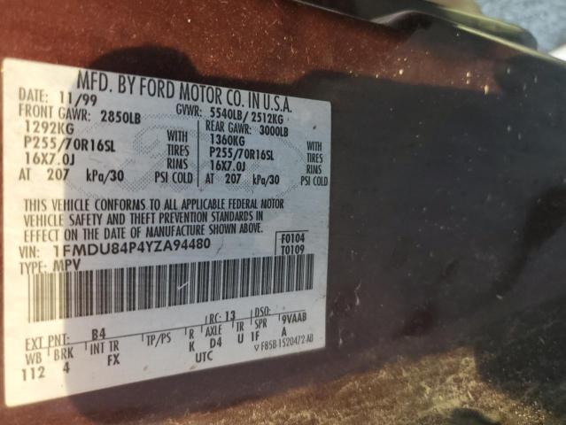 1FMDU84P4YZA94480 - 2000 FORD EXPLORER EDDIE BAUER Bordeaux Foto 13