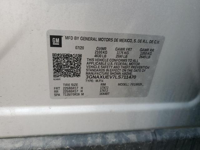3GNAXUEV7LS711470 - 2020 CHEVROLET EQUINOX LT SILVER photo 13