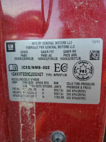 1GKKVTED0CJ202427 - 2012 GMC ACADIA DENALI RED photo 14