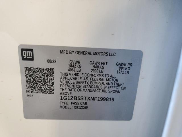 1G1ZB5STXNF199819 - 2022 CHEVROLET MALIBU LS თეთრი ფოტო 13